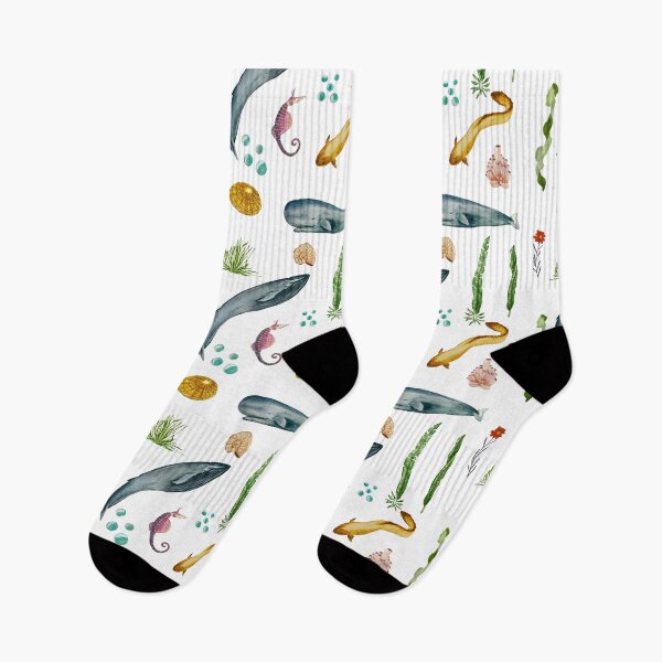 Item preview, Eel whale seaweed coral shell watercolor pattern designed and sold by Yana Mustafina | Boho Soulful Designs.
