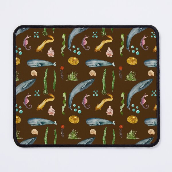 Item preview, Eel whale seaweed coral shell watercolor pattern brown designed and sold by Yana Mustafina | Boho Soulful Designs.