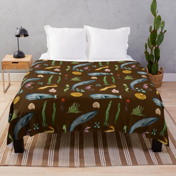 Item preview, Eel whale seaweed coral shell watercolor pattern brown designed and sold by Yana Mustafina | Boho Soulful Designs.