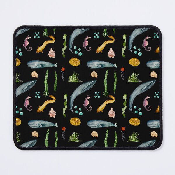 Item preview, Eel whale seaweed coral shell watercolor pattern black designed and sold by Yana Mustafina | Boho Soulful Designs.