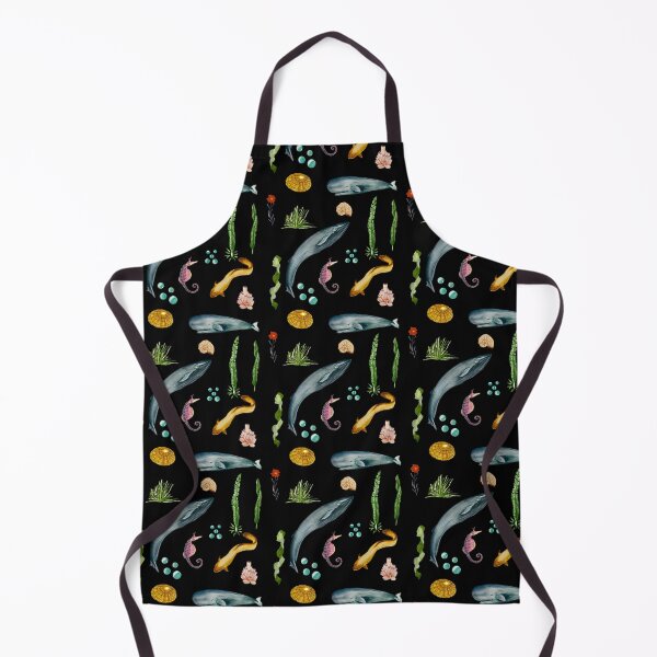 Item preview, Eel whale seaweed coral shell watercolor pattern black designed and sold by Yana Mustafina | Boho Soulful Designs.