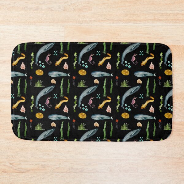 Item preview, Eel whale seaweed coral shell watercolor pattern black designed and sold by Yana Mustafina | Boho Soulful Designs.