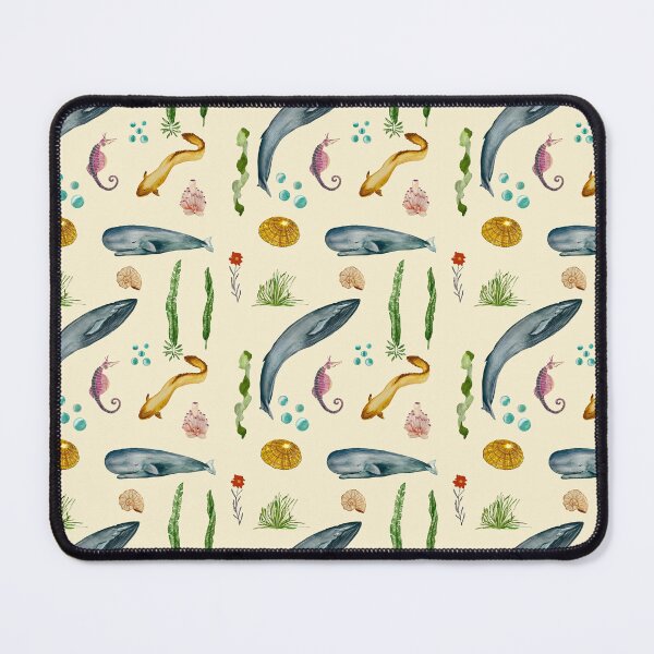 Item preview, Eel whale seaweed coral shell watercolor pattern beige designed and sold by Yana Mustafina | Boho Soulful Designs.