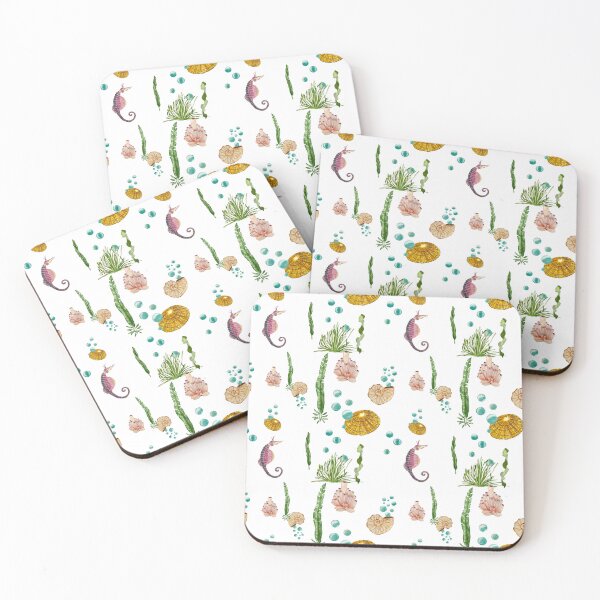 Item preview, Sea horse shell beige seaweed watercolor pattern designed and sold by Yana Mustafina | Boho Soulful Designs.