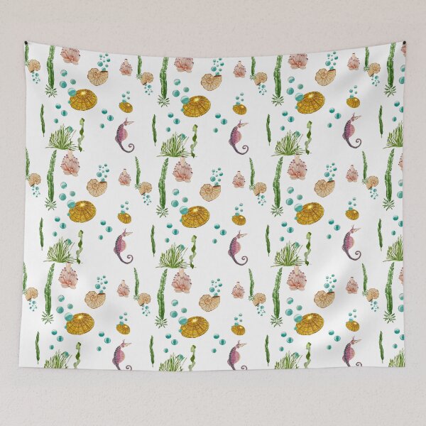 Item preview, Sea horse shell beige seaweed watercolor pattern designed and sold by Yana Mustafina | Boho Soulful Designs.