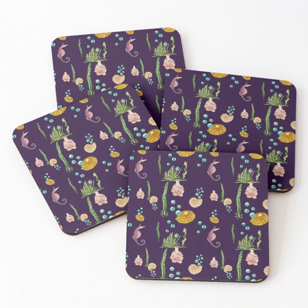 Item preview, Sea horse shell seaweed violet watercolor pattern designed and sold by Yana Mustafina | Boho Soulful Designs.