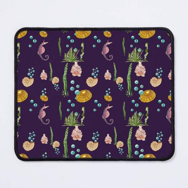 Item preview, Sea horse shell seaweed violet watercolor pattern designed and sold by Yana Mustafina | Boho Soulful Designs.