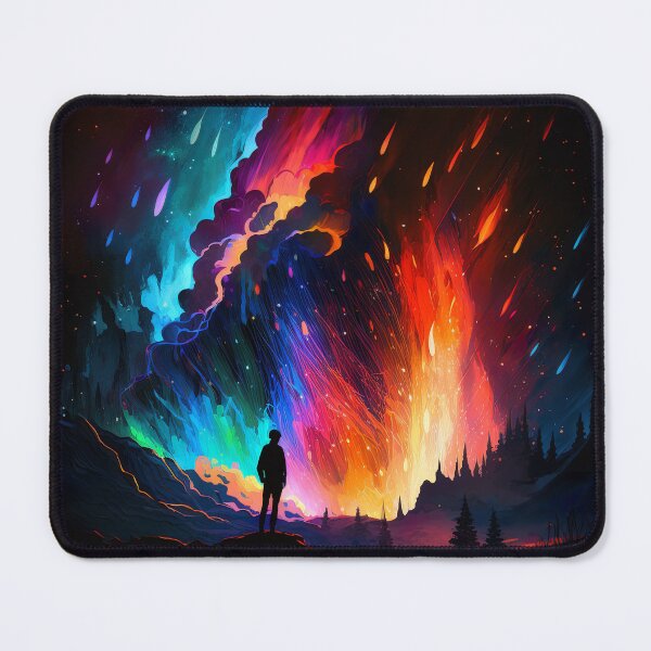 Item preview, Aurora lights volcano and man | landscape art designed and sold by mtperspective.