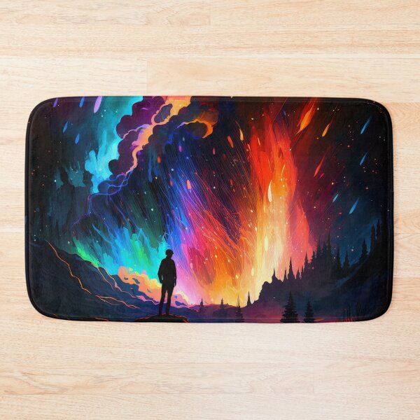 Item preview, Aurora lights volcano and man | landscape art designed and sold by mtperspective.