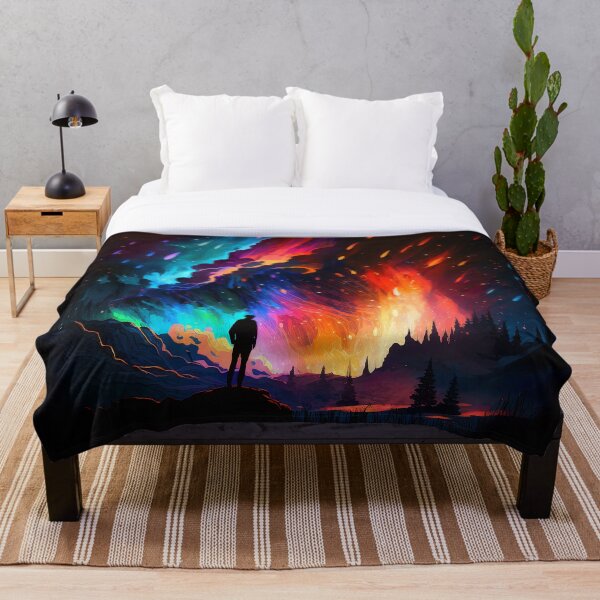 Item preview, Aurora lights volcano and man | landscape art designed and sold by mtperspective.