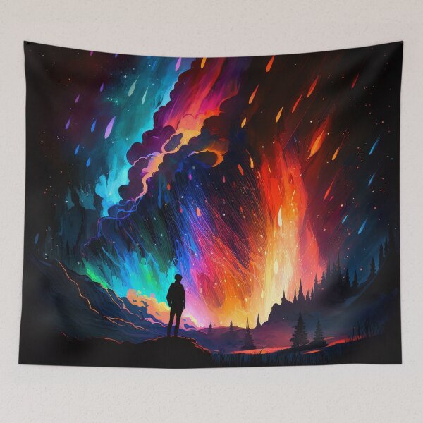 Item preview, Aurora lights volcano and man | landscape art designed and sold by mtperspective.