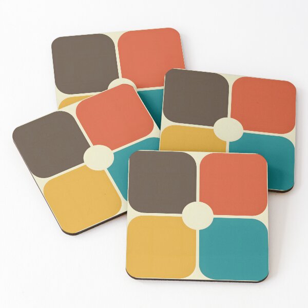 Item preview, Retro 70s Aesthetic Pattern Four Corners Brown, Yellow, Red, Blue designed and sold by MadfishDesigns.