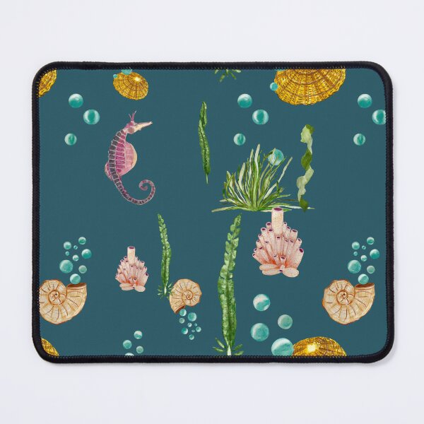 Item preview, Sea horse shell beige seaweed watercolor pattern blue designed and sold by Yana Mustafina | Boho Soulful Designs.