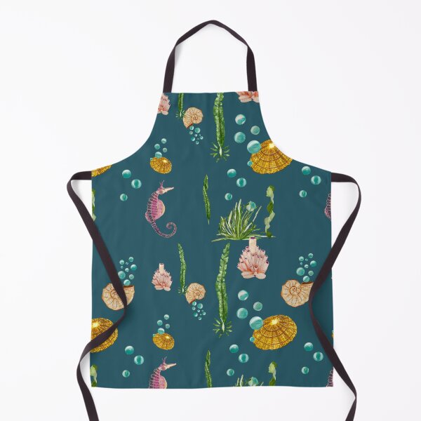 Item preview, Sea horse shell beige seaweed watercolor pattern blue designed and sold by Yana Mustafina | Boho Soulful Designs.