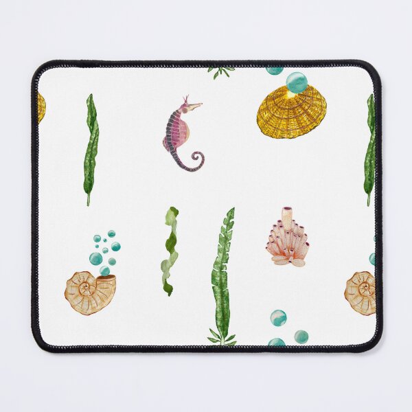 Item preview, Sea horse shell seaweed bubbles watercolor pattern designed and sold by Yana Mustafina | Boho Soulful Designs.