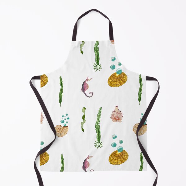 Item preview, Sea horse shell seaweed bubbles watercolor pattern designed and sold by Yana Mustafina | Boho Soulful Designs.