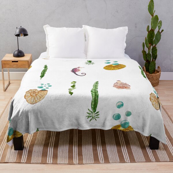Item preview, Sea horse shell seaweed bubbles watercolor pattern designed and sold by Yana Mustafina | Boho Soulful Designs.