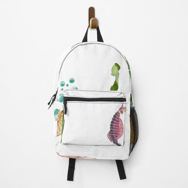 Item preview, Sea horse shell seaweed bubbles watercolor pattern designed and sold by Yana Mustafina | Boho Soulful Designs.