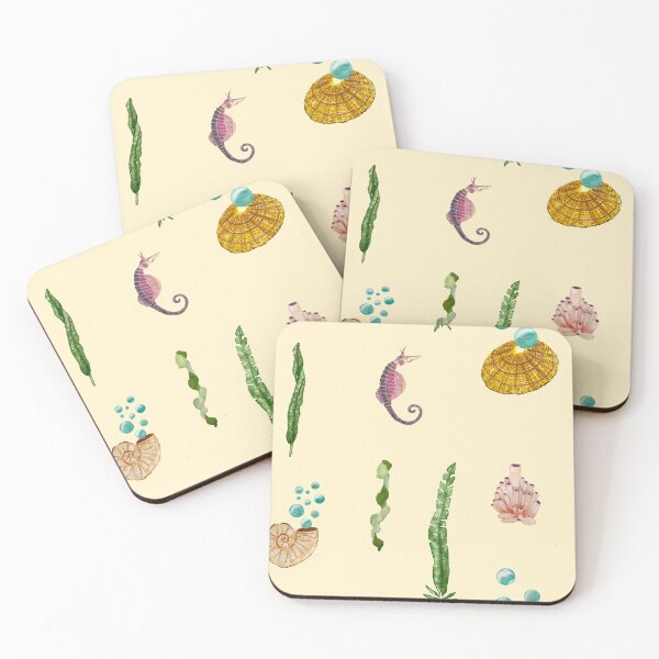 Item preview, Sea bubbles shell seaweed beige watercolor pattern designed and sold by Yana Mustafina | Boho Soulful Designs.