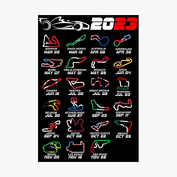 Calendar Formula race cars 2023 circuits colors Photographic Print