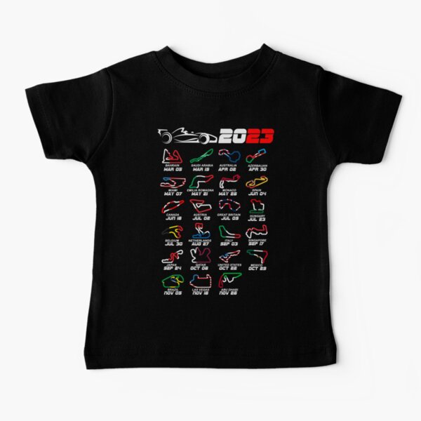 Calendar Formula race cars 2023 circuits colors Baby T-Shirt