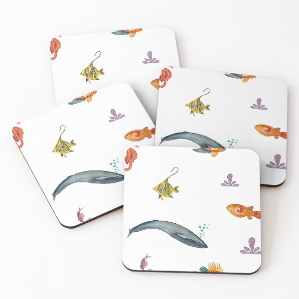 Item preview, Whale fish sea horse ocean pattern watercolor designed and sold by Yana Mustafina | Boho Soulful Designs.