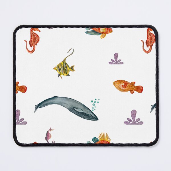 Item preview, Whale fish sea horse ocean pattern watercolor designed and sold by Yana Mustafina | Boho Soulful Designs.