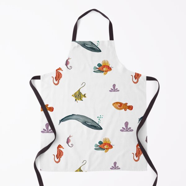 Item preview, Whale fish sea horse ocean pattern watercolor designed and sold by Yana Mustafina | Boho Soulful Designs.