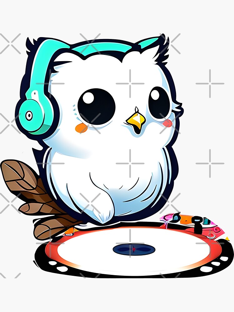 Owl DJ with Headphones Kawaii Sticker by NaugrimShop