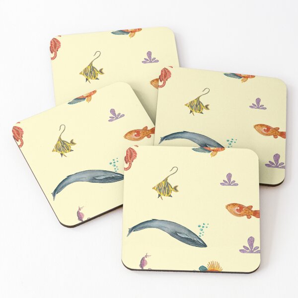 Item preview, Whale fish sea horse beige pattern watercolor designed and sold by Yana Mustafina | Boho Soulful Designs.