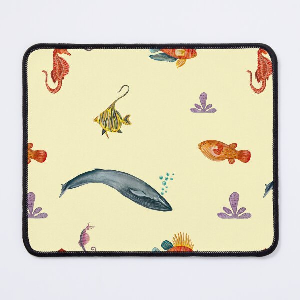Item preview, Whale fish sea horse beige pattern watercolor designed and sold by Yana Mustafina | Boho Soulful Designs.
