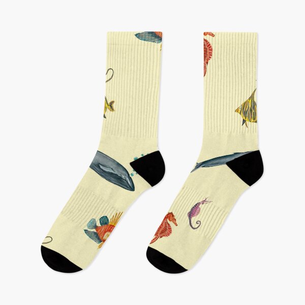 Item preview, Whale fish sea horse beige pattern watercolor designed and sold by Yana Mustafina | Boho Soulful Designs.