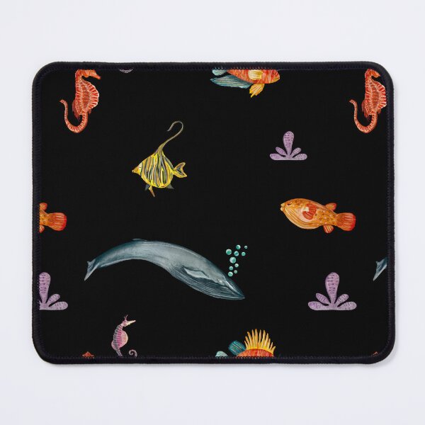 Item preview, Whale fish sea horse ocean pattern watercolor black designed and sold by Yana Mustafina | Boho Soulful Designs.