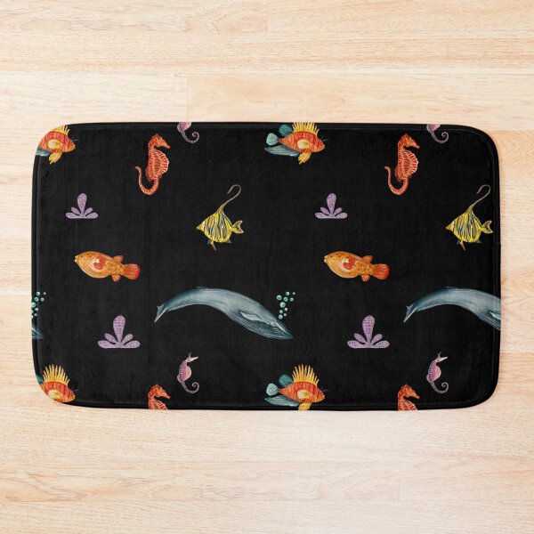 Item preview, Whale fish sea horse ocean pattern watercolor black designed and sold by Yana Mustafina | Boho Soulful Designs.