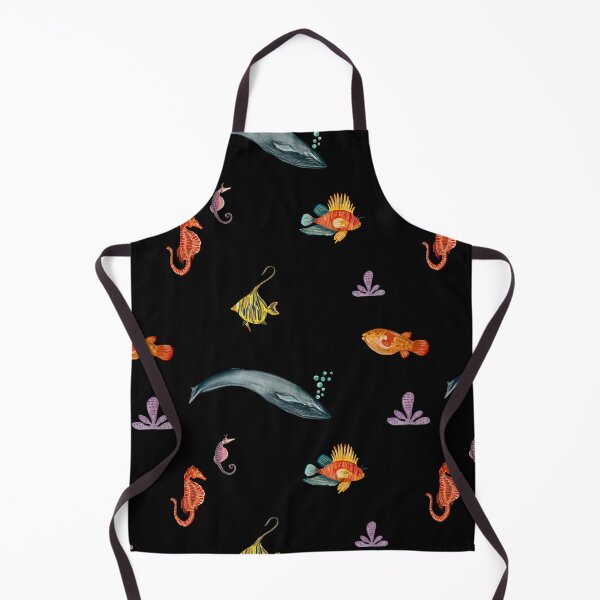 Item preview, Whale fish sea horse ocean pattern watercolor black designed and sold by Yana Mustafina | Boho Soulful Designs.