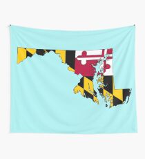 Maryland Map With Maryland State Flag Wall Tapestry