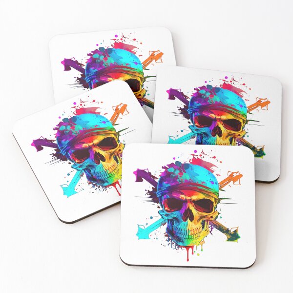 Item preview, Skull with bones behind pirate logo style bright, colorful designed and sold by VAXANA.