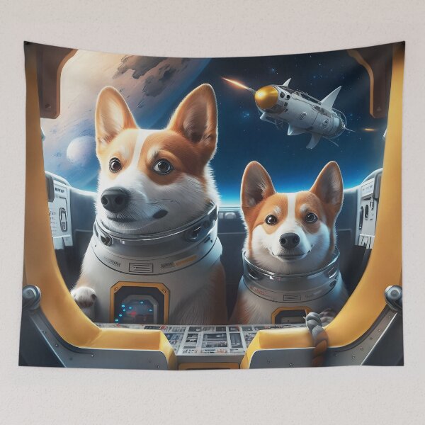 Aperçu de l'œuvre Corgi Dogs astronautes sur un vaisseau spatial dans l'espace créée et vendue par AIWanderer.