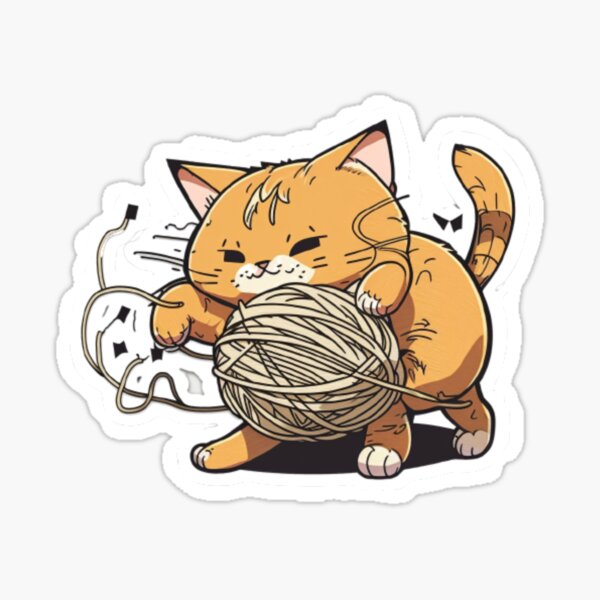 "cat playing with a ball of string- cat cartoon style" Sticker for Sale by  lasoth | Redbubble