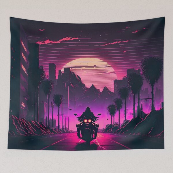Item preview, Lonely Biker Riding Into The Synthwave Sunset designed and sold by Nightarcade.