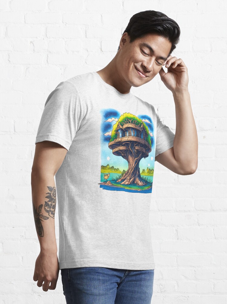 Whimsical Tree House - Clean Line Drawing and Vibrant Watercolors |  Essential T-Shirt
