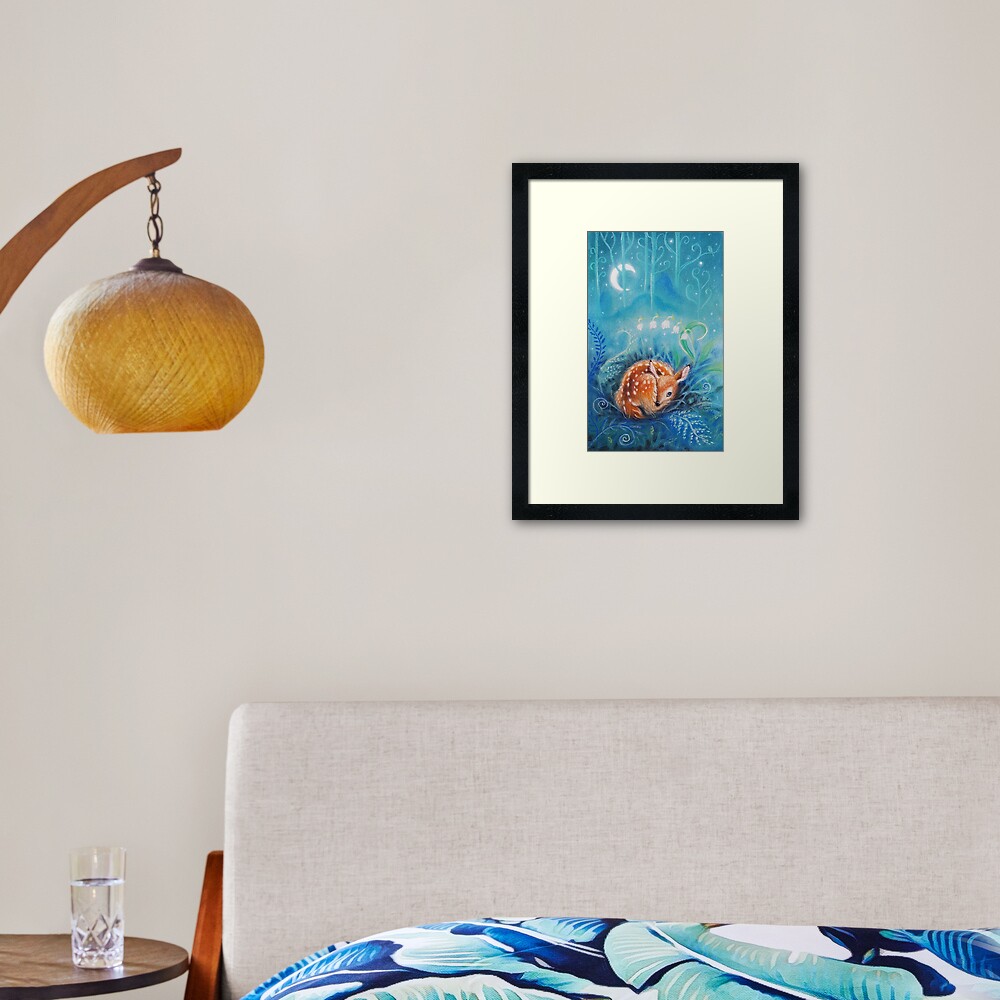 Cute dreaming deer by Maria Tiqwah Framed Art Print