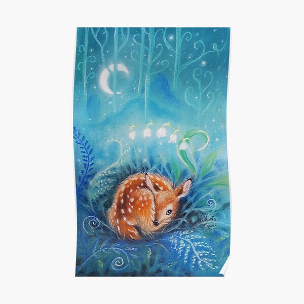 Cute dreaming deer by Maria Tiqwah Poster