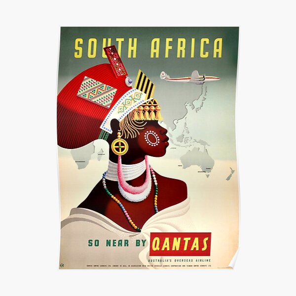 South Africa Qantas - Vintage Travel Poster Poster