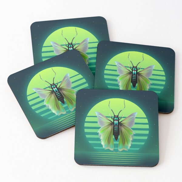 Item preview, Green moth in front of a green moon above the sea at night designed and sold by rockate.