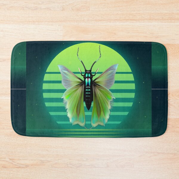 Item preview, Green moth in front of a green moon above the sea at night designed and sold by rockate.