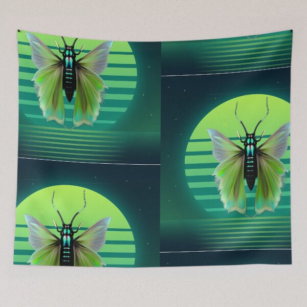 Item preview, Green moth in front of a green moon above the sea at night designed and sold by rockate.