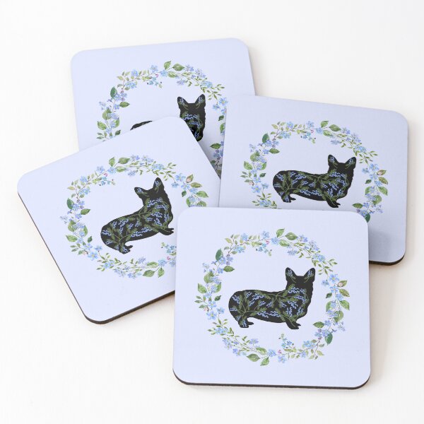 Item preview, Corgi Silhouette with Spring Wildflower Wreath designed and sold by SeasonalDogs.