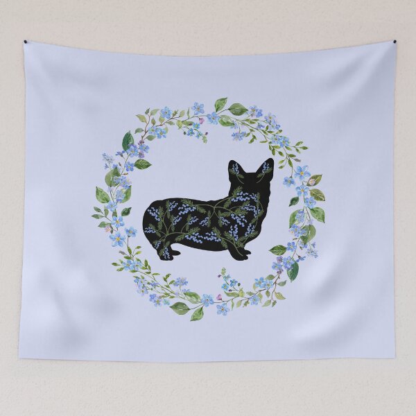 Item preview, Corgi Silhouette with Spring Wildflower Wreath designed and sold by SeasonalDogs.
