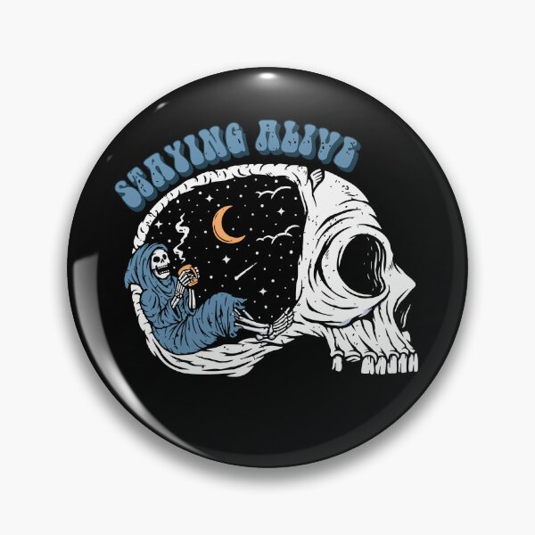 Item preview, Staying Alive - Retro Skeleton Taking a Coffee Break Under the Moonlight designed and sold by printify.